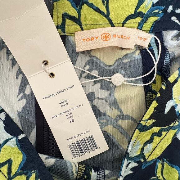 NWT Tory Burch Printed Jersey Skirt Navy Poppies Bloom Floral A Line Flare XS - Picture 5 of 5